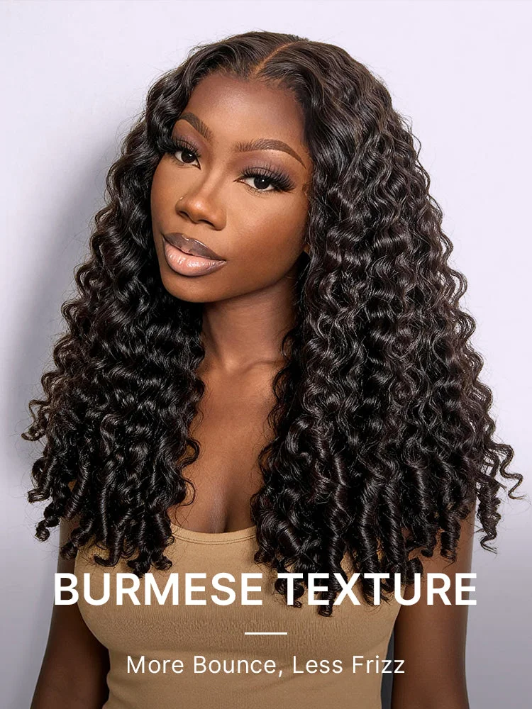 180% Density Burmese Curly Finger Coil Ends Glueless 5x5 Closure HD Lace Wig Pre-Cut Lace-07