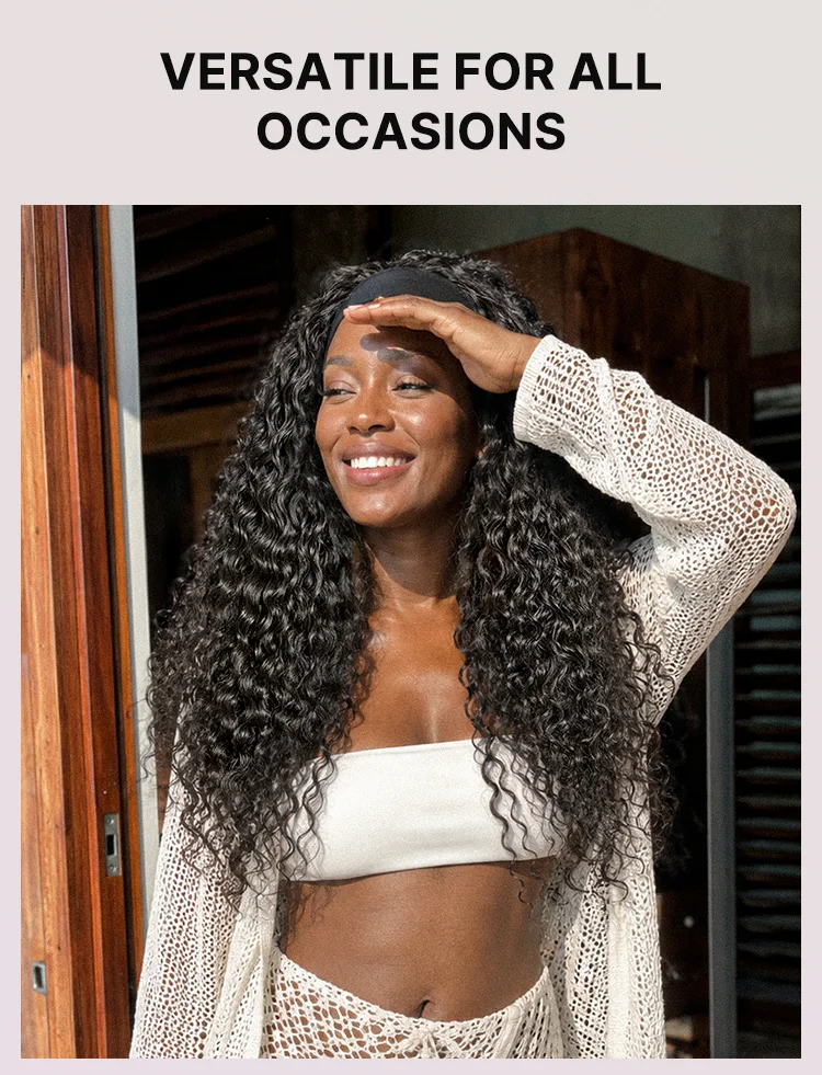 Beginner Friendly Water-Wave Wet and Wavy Headband Wig with Integrated Cooling Silk Headband, Effortless Wet-to-Dry Transformation (Get 2 Free Headbands)