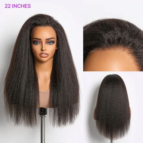 22-inch MyOwn-Fit 360 HD lace kinky straight wig with flexi-fit cap and pre-cut lace, displayed on a mannequin head
