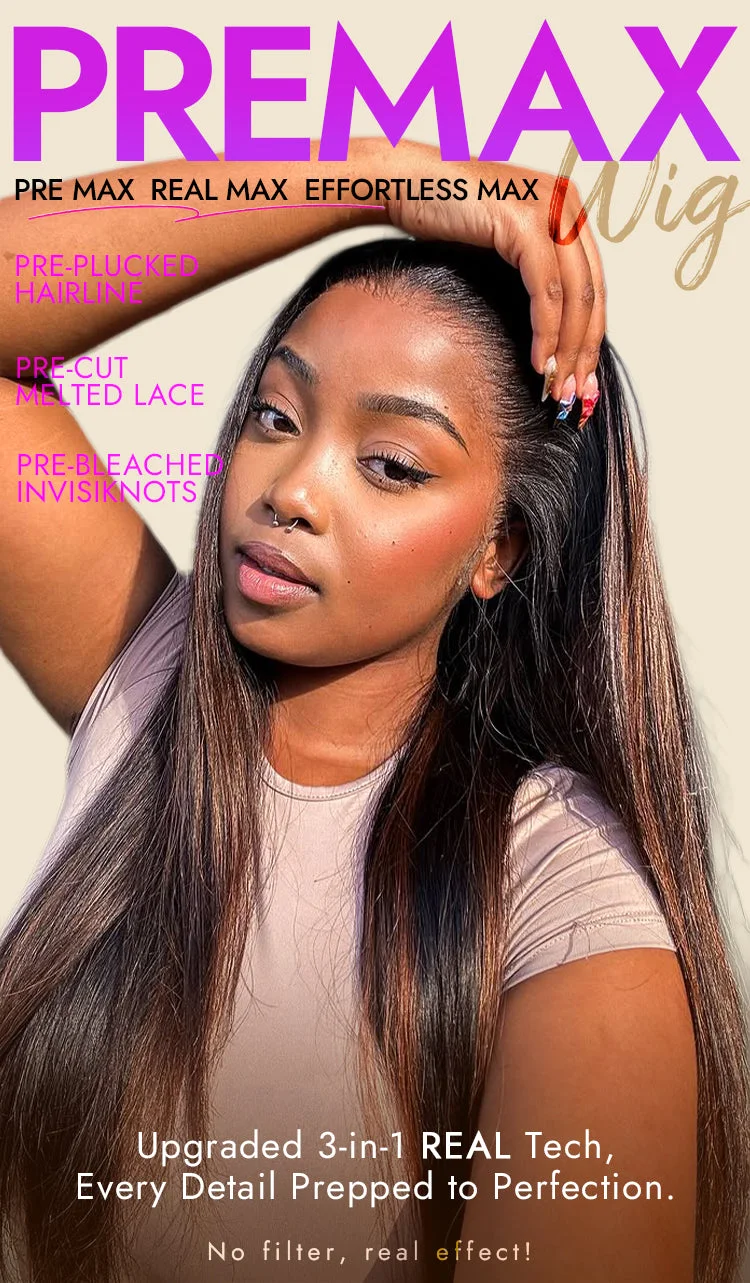 PreMax Wigs | Ultra Natural Hairline Brown Highlight Silky Straight Glueless 13x4 Frontal Lace Long Wig Pre-Cut Lace-08