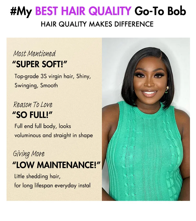 Ultra Natural Glueless Minimalist HD Lace C Part Bob Wig 100% Human Hair | Classic & Chic-14