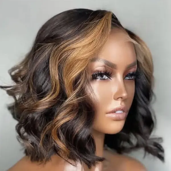 Blonde Mix Loose Wave 5x5 Closure HD Lace Glueless Short Wig with side part, natural-looking hair and lace closure.