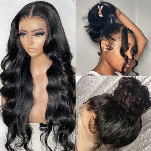 Full Lace Black Body Wave and Straight Half Up Half Down Wig with free parting, natural look, and elegant style