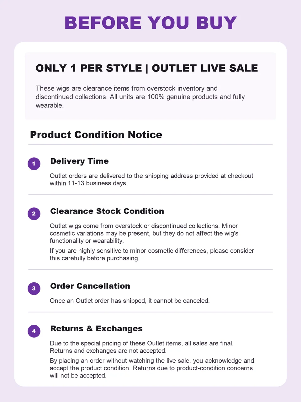 Live Outlet Wigs | ONLY 1 PER STYLE - Part 2-100