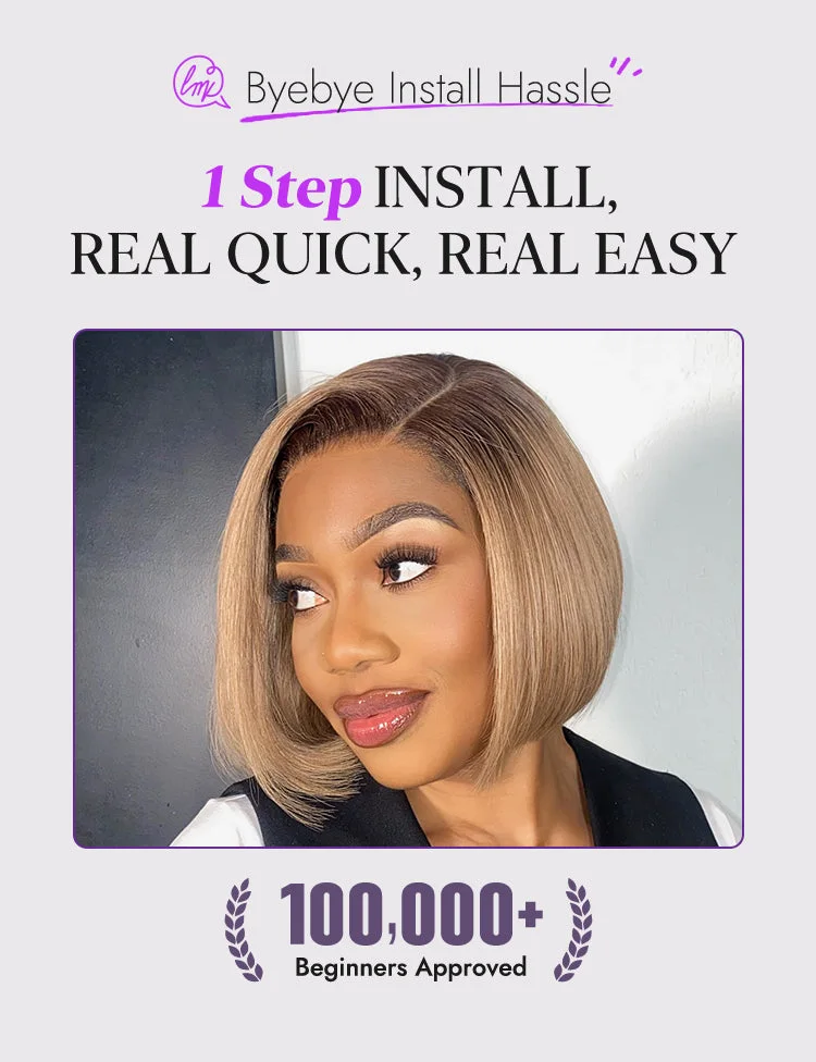Ash Blonde Ombre Blunt Cut Bob Glueless Minimalist HD Lace Short Bob Wig Ready to Go Pre-Cut Lace-11