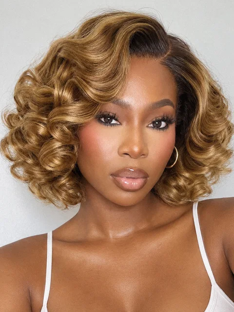 Honey Blonde Old Money Egg Curl Glueless Minimalist Lace Wig Pre-Cut Lace-01
