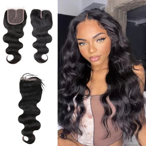 4x4 lace closure with body wave 100% human hair, natural parting and seamless blend for a realistic hairline.