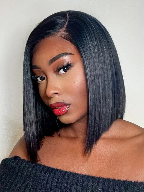 All-Day Comfort™ Wig Blunt Cut Bob Glueless Minimalist HD Lace Short Human Hair Wig Pre-Cut Lace-64