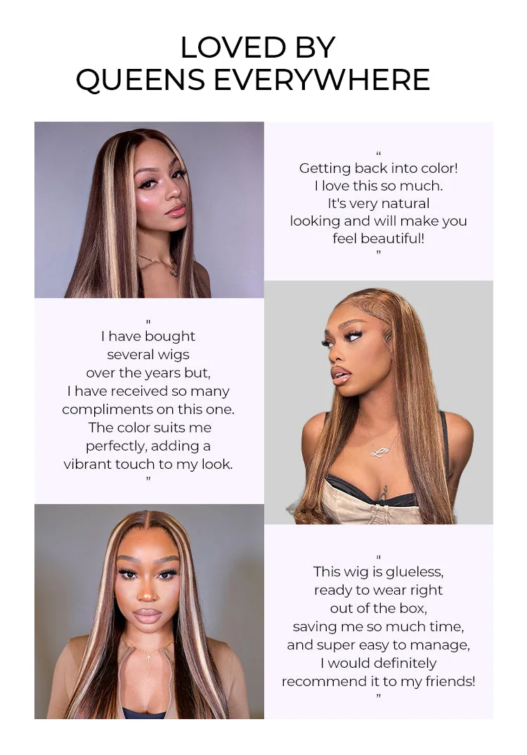 180% Density Honey Blonde Highlight Silky Straight Glueless 5x5 Closure HD Lace Long Wig-11