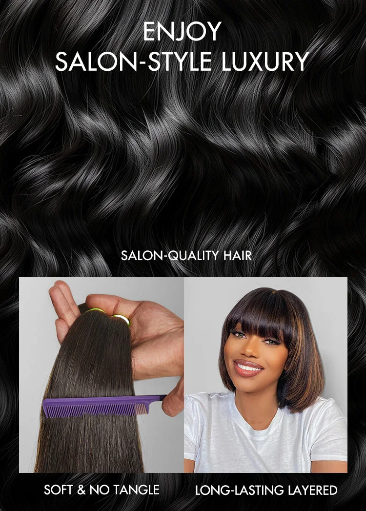 Graceful Natural Black Body Wave with Bangs 5x5 Closure Lace Glueless C Part Long Wig 100% Human Hair-03