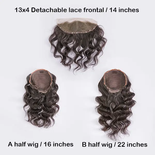 13x4 lace frontal wig with detachable design, showcasing natural hairline and versatile length options.