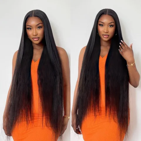 5x5 closure wig with 180% density, long silky straight human hair, HD lace, and royal luxury appearance.