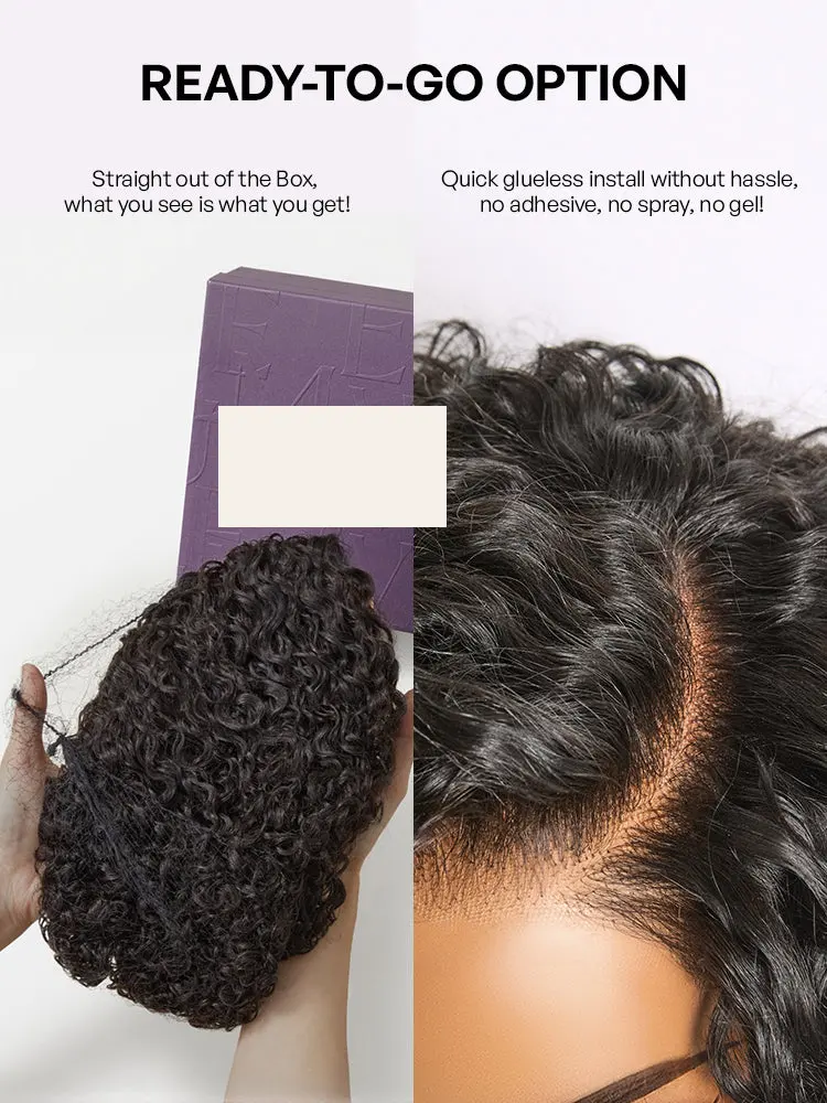 Natural Black / Brown Highlight Water Wave Pixie Cut Glueless Minimalist HD Lace Short Curly Wig-82
