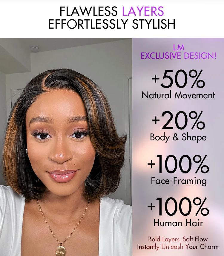 Trendy Brown Highlight Layered Bob Blowout Glueless 5x5 Lace Closure Wig 100% Human Hair Pre-Cut Lace-07
