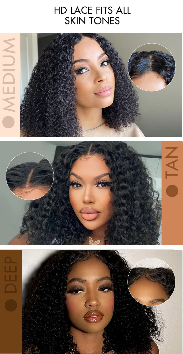 Kinky Curly Natural Black Glueless 5x5 Closure HD Lace Wig Ready To Go | Large & Small Cap Size - US ONLY-11