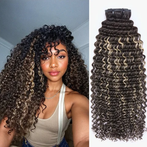 Highlights Silky Straight, Kinky Curly, Deep Wave human hair clip-in extensions, 135g, 7 or 9 pieces with free gift