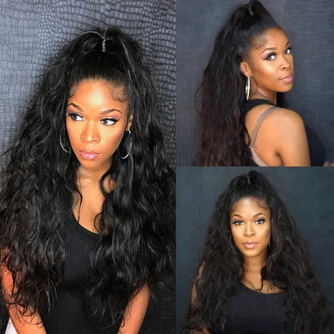 body wave half wig with high density, 100% human hair, easy throw-on-and-go style, designed for a natural look.