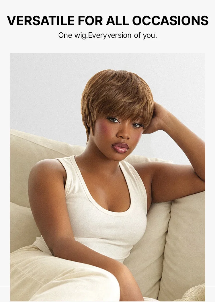Throw On & Go Light Blonde Short Cut with Bangs Wig Ultra Comfort Skin-Like Soft Care Glueless Wig-17