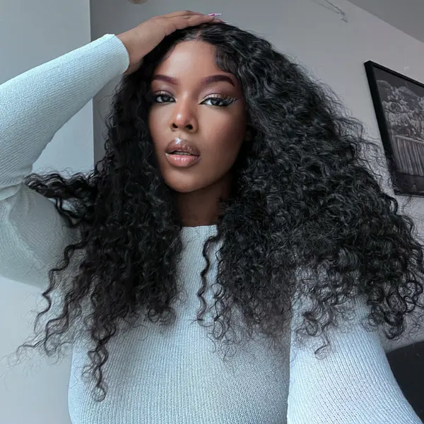 VIP ONLY deep wave 4x4 lace closure wig with glueless design, long curly 100% human hair, mid part style.
