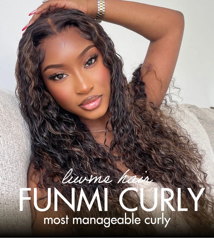 Brown Highlights Funmi Curly Glueless 5x5 Closure Lace Long Curly Wig Beginner Friendly- US Only-09